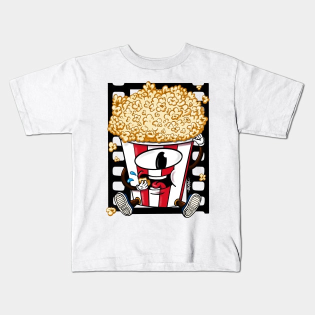 Popcorn Bucket Cartoon Kids T-Shirt by madebystfn
